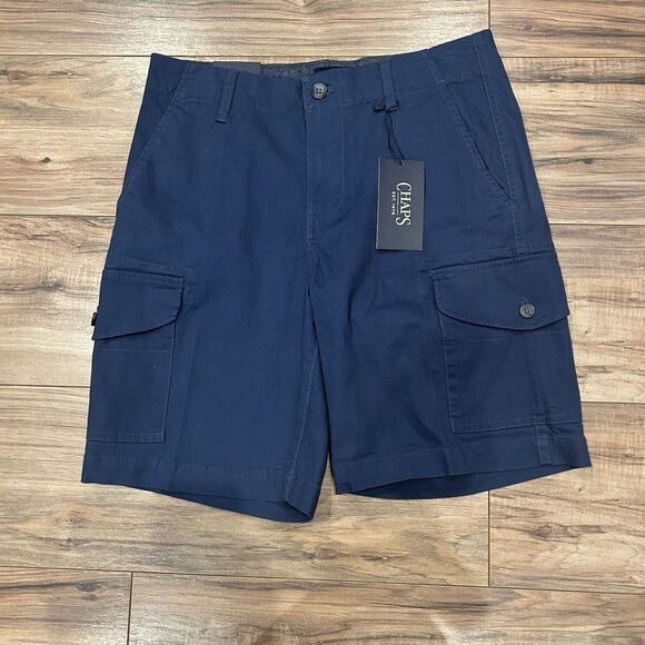 NWT Chaps Men Freedom Stretch 9" Cargo Shorts Blue Flat Front Size 30 - Picture 1 of 10